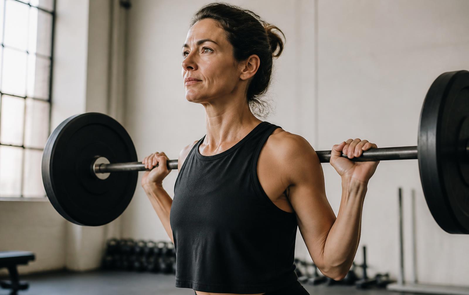 A woman lifting a barbell, strength as the longevity drug